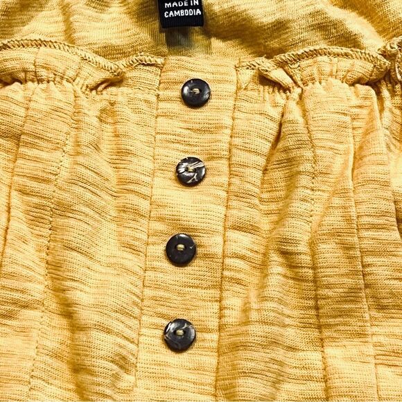 F.A.N.G. Mustard Yellow Boho Peasant Top L | Lace Trim & Bead Tie Accent - Picture 5 of 9